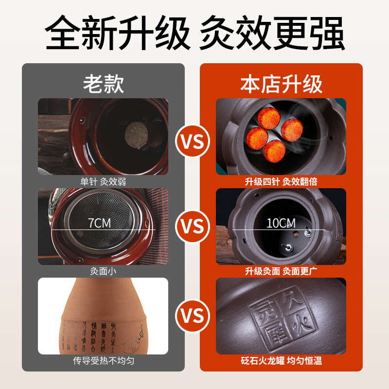 砭石火龙罐中医专用艾灸罐美容院温灸走罐器具陶瓷紫砂家用艾灸盒