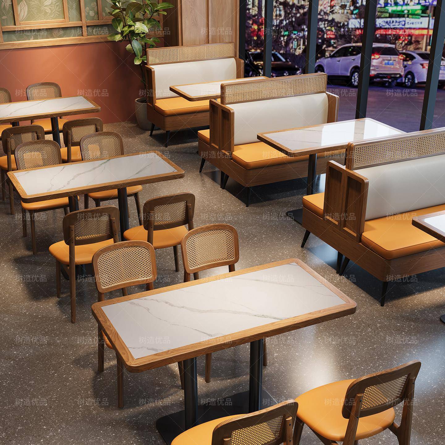 主题饭厅东南亚风桌椅组合茶餐厅面馆粉店商用饭店日料店卡座沙发