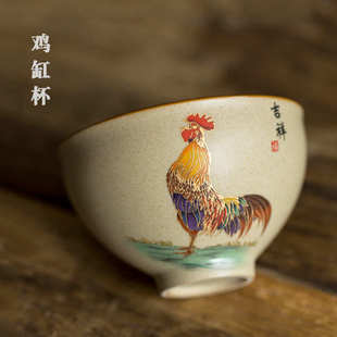 品茗杯单个大号 粗陶鸡缸杯 中式 大明成化斗彩 主人杯 仿古日式