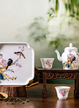 60年代三馆老瓷茶具釉下彩洪江大球泥纯手绘功夫茶杯茶壶茶盘古董