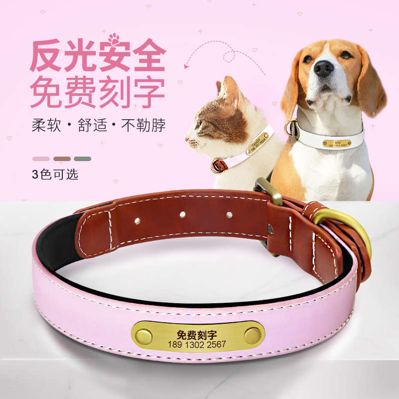 发光狗狗项圈刻字猫咪小型犬中型铃铛脖圈大型定制宠物防丢狗牌