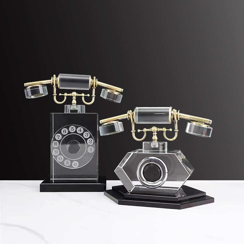 简约现代创意水晶金属电话机摆件展厅样板间客厅桌面家居软装饰品