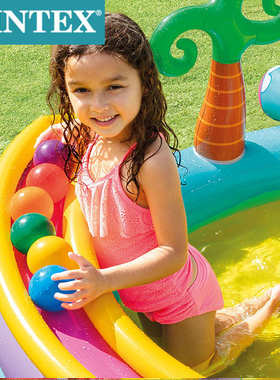 intex57135乐园滑梯球公园池充气海洋恐龙水上水池八字形儿童家庭