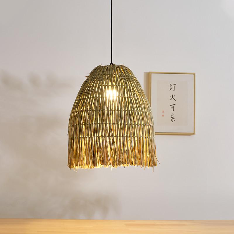 侘寂风民宿复古怀旧草编吊灯书房吧台前台茶室禅意火锅店餐厅咖啡