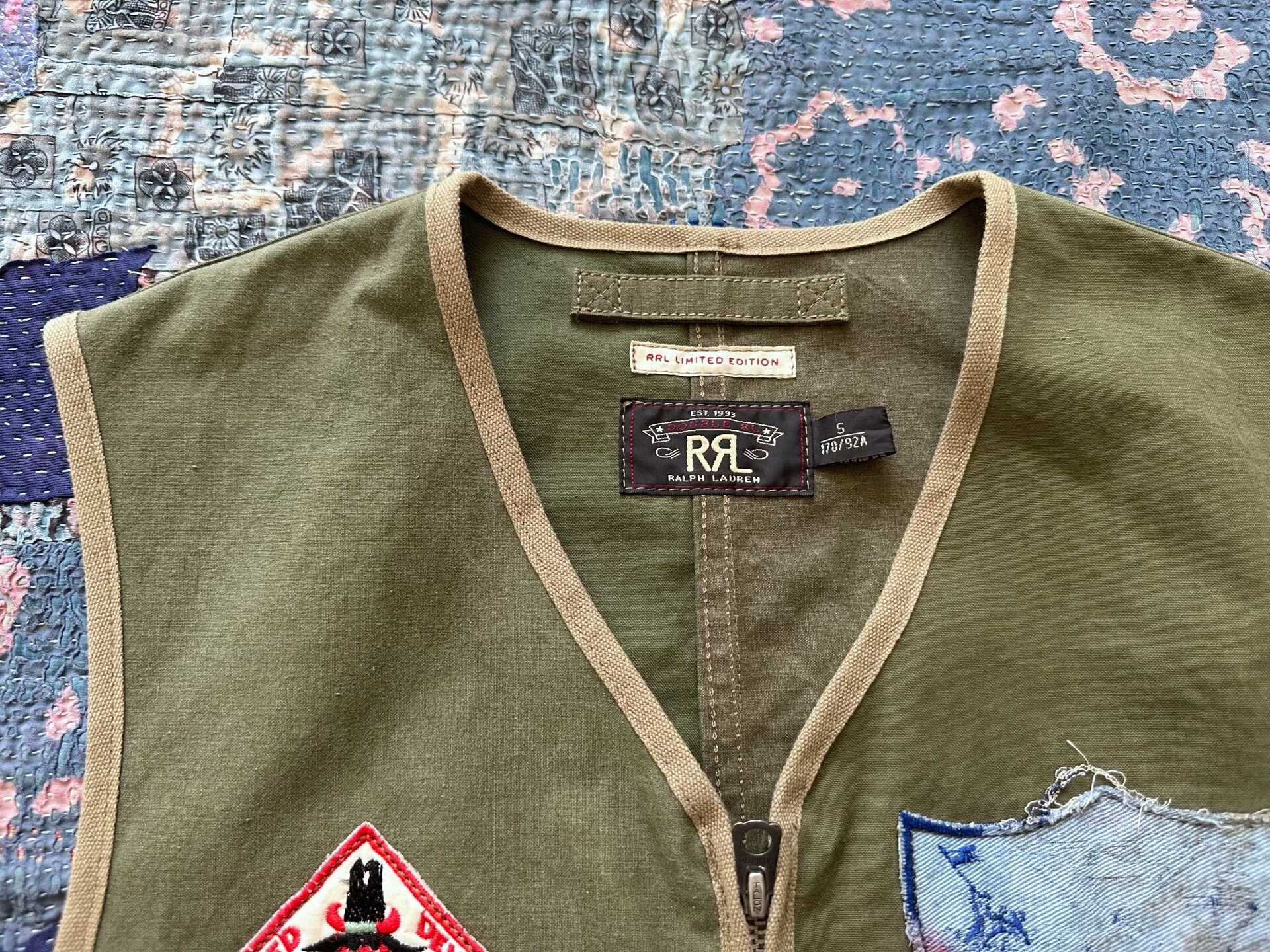 RRL Green Canvas Patchwork Vest — back