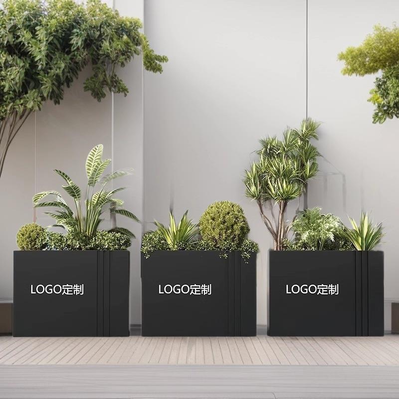 户外铁艺花箱售楼部花坛商业街广场长方形不锈钢花盆成品多肉花槽