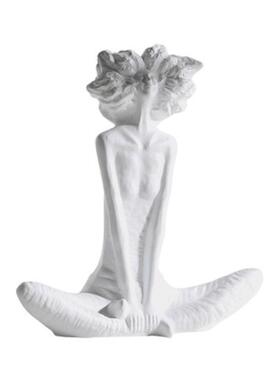 创意抽象白色爆炸头女生人物雕塑新房板房家居装饰树脂工艺品摆件