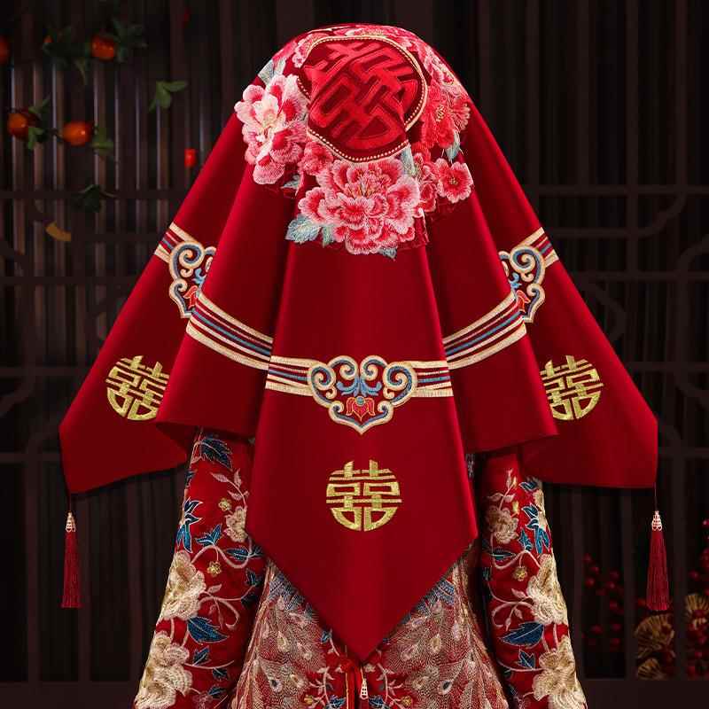 红盖头新娘结婚中式高档婚礼蒙头纱陪嫁秀禾头饰婚庆用品大全