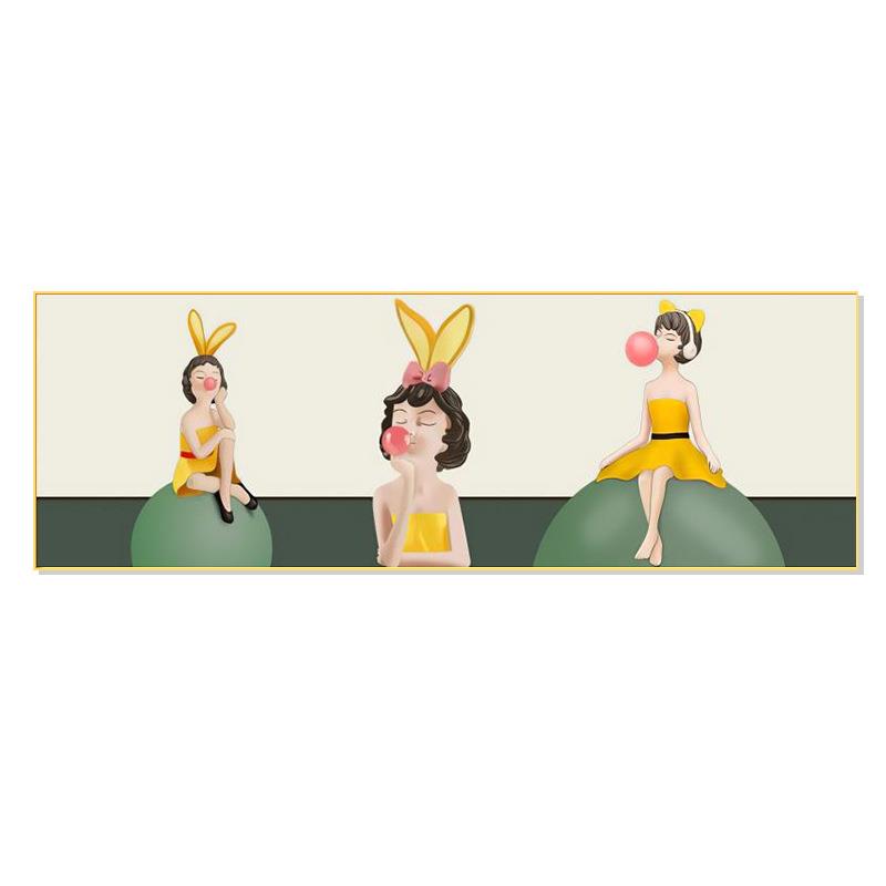 卡通卧室儿童房装饰画北欧女孩房床头画背景墙挂画现代横幅壁画