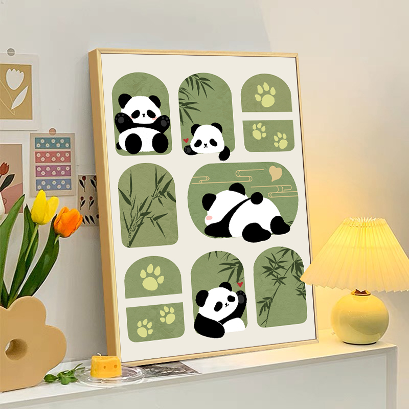 北欧ins风熊猫数字油画diy填充填色手工绘客厅丙烯油彩画装饰挂画图片