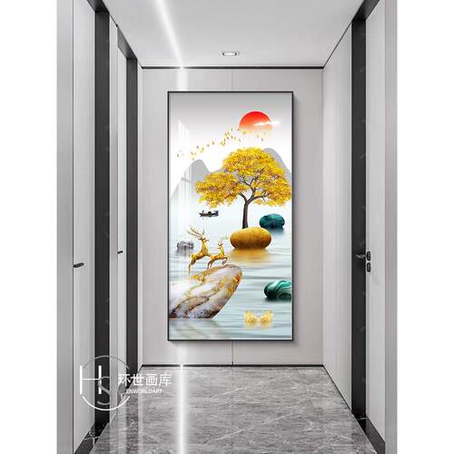 玄关装饰画现代简约入户正对进门墙壁挂画新中式玄关走廊过道壁画