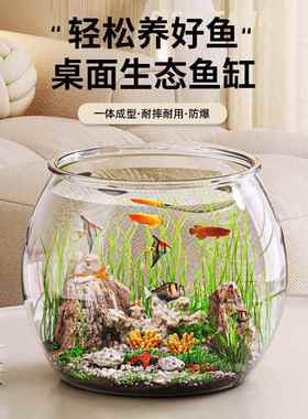 小金鱼缸造景观赏鱼专用水草缸fish tank透明桌面微景缸客厅