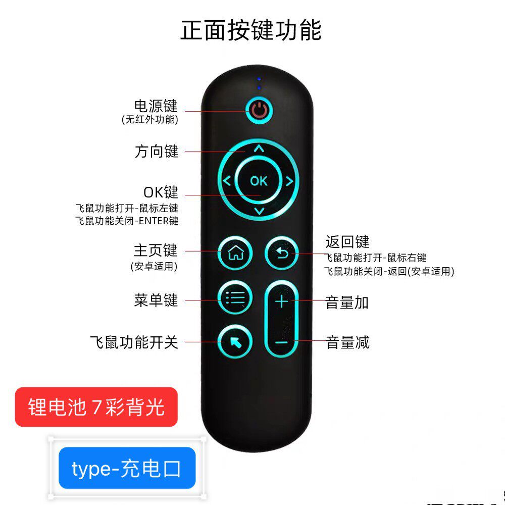 M5空中飞鼠2.4G无线蓝牙双模键盘滑鼠安卓电视机上盒陀螺仪遥控器