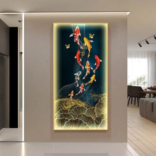鱼图玄关装饰NSM画走轻奢现代廊过户道led发光灯寓画意好入墙挂画