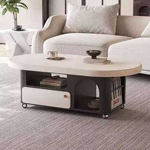 意式 极简带轮茶几小户型家用客厅高级实木茶几桌设计师可移动推车