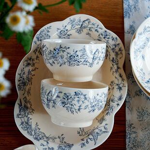 floral blue medieval dish dessert Western ceramic French