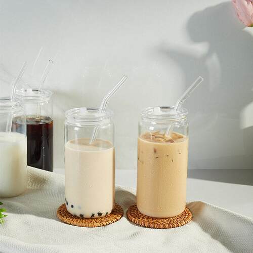 Glass cola cup with straw, can, water cup 16oz