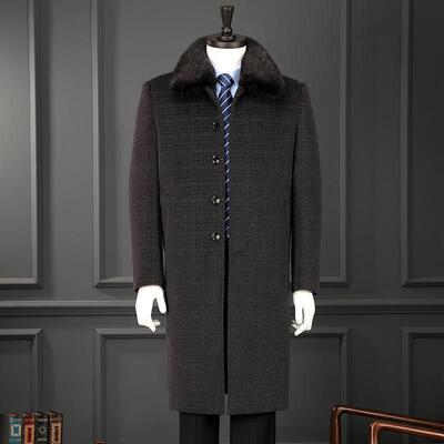 大牌衣装羊绒大冬男8310-WL季闲休濑兔毛领中老年羊毛男士中长款