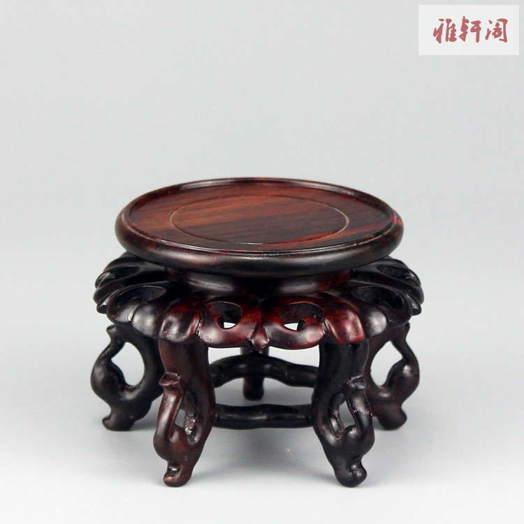 红酸枝交趾黄檀微型盆景小花几玉器茶壶古玩摆件红木圆形精品底座