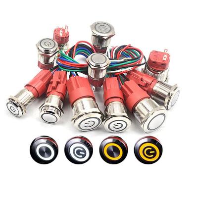金属按钮开关自锁自覆开关带灯防水16/19/22MM9-24V 5A大电流圆形