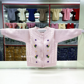 手工绣花儿童针织开衫女童羊绒衫圆领毛衣韩版中大童宝宝单排外套
