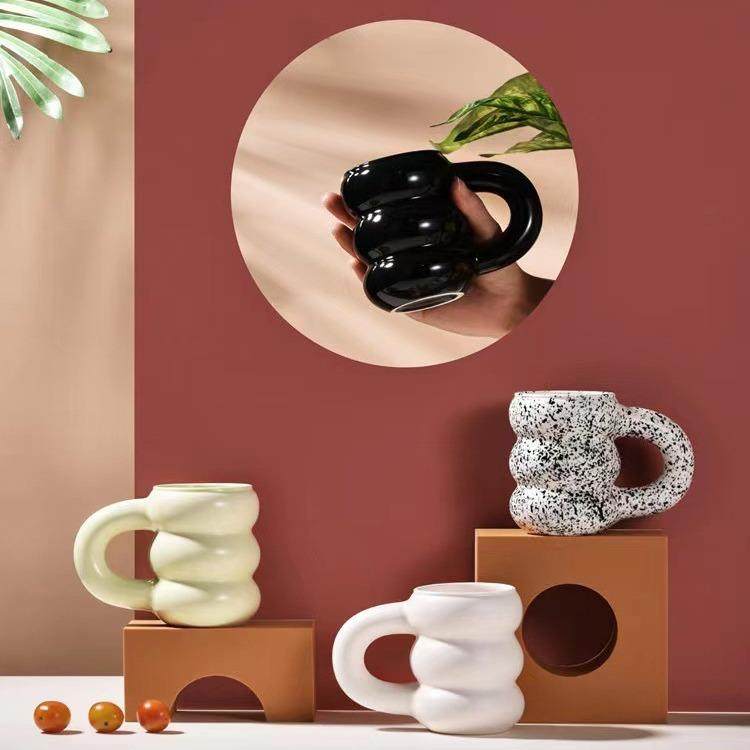 北欧ins风马克杯轮胎女生情侣咖啡杯简约粗手柄杯陶瓷商务礼品