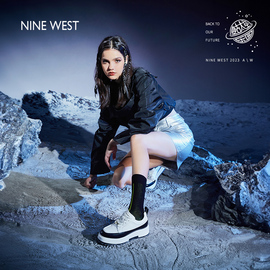 Nine West/玖熙撞色系带休闲板鞋春季层次感圆头厚底松糕鞋