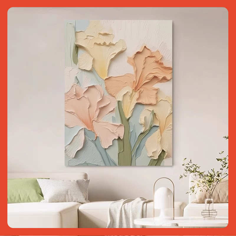 纯手绘油画 花好月圆现代简约餐厅花卉肌理画手工立体 客厅装饰画图片