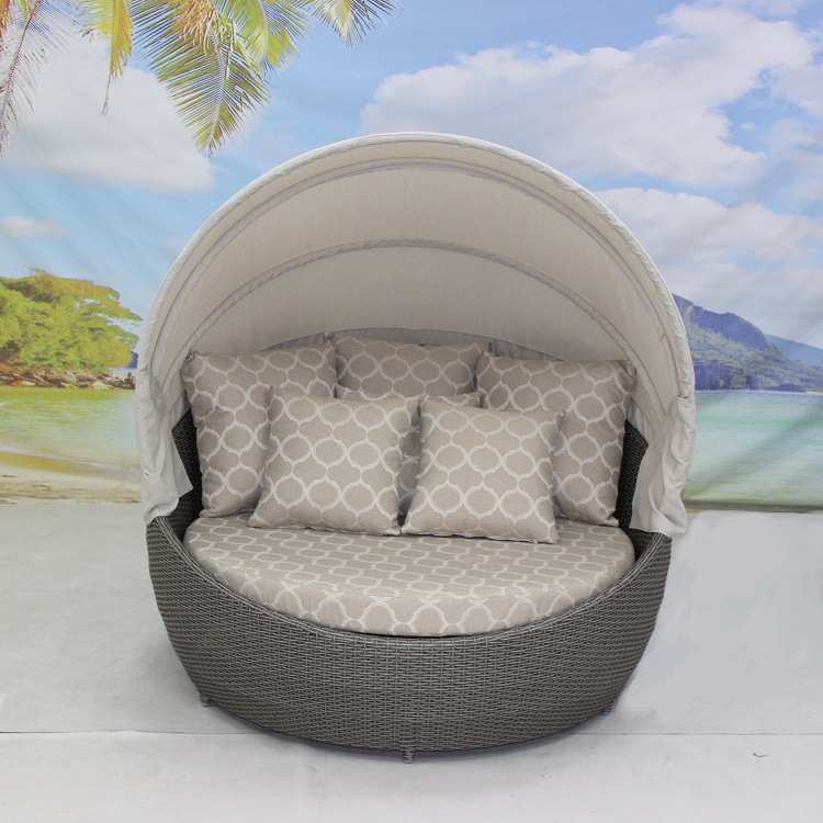 户外休闲藤床 别墅庭院躺床民宿露台遮阳午休床藤编圆床 户外家具