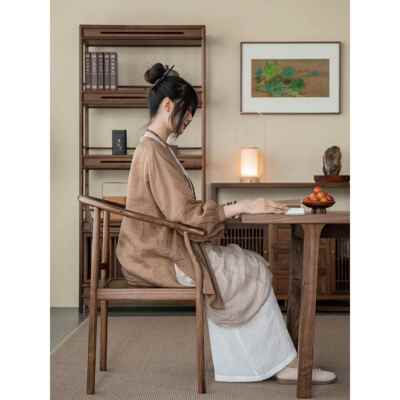 杪轩新中式黑木胡桃木椅圈椅实木太40师餐椅茶室原椅休闲靠背茶客