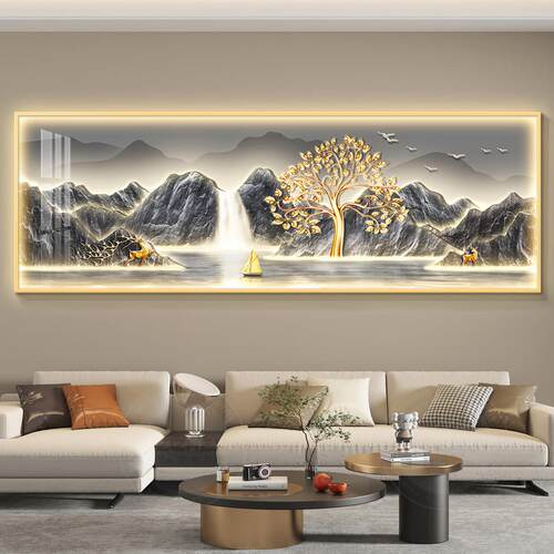 发财树led带灯轻奢客厅装饰画 画沙发背景墙挂画 画壁画 画简约现
