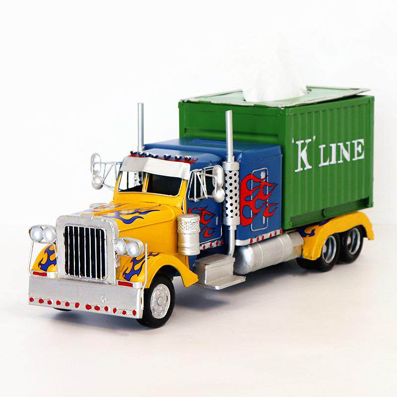 酷欧复古手工金属铁艺擎天柱卡车模型餐纸巾盒客厅摆件家居装饰品