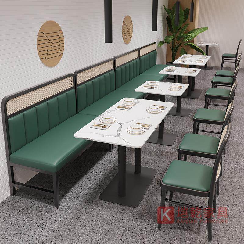 咖啡厅火锅店卡座沙发奶茶店铁椅面馆靠墙桌椅组合餐桌岩板桌面