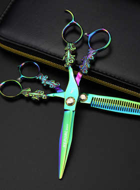 牙奈打刘海.绿色美发理发花柄剪刀剪0寸剪剪平普森6剪剪薄
