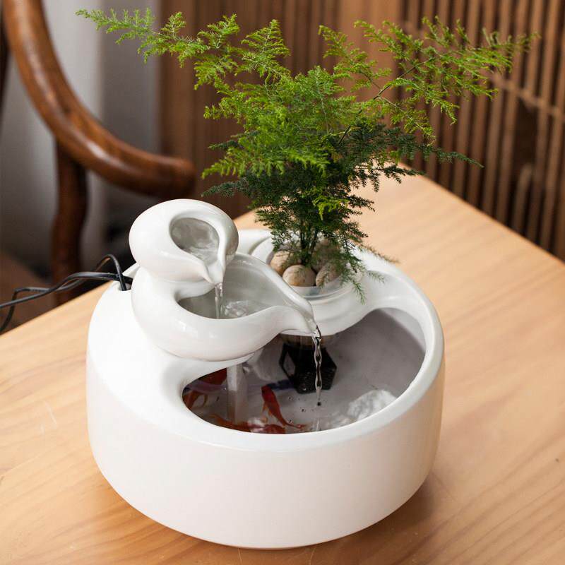 陶瓷流水摆件招财玄关办公室客厅桌面喷泉工艺礼品摆饰循环创意水