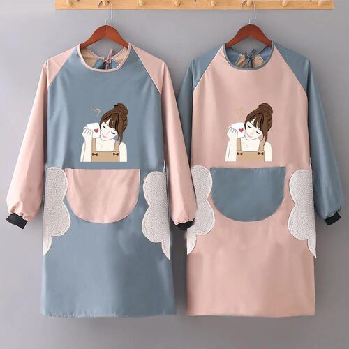 Wholesale waterproof cartoon girl long-sleeve cover-up, oil-