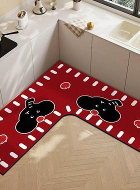 藻红色厨房专用地垫硅HWj7zptB泥吸水脏吸油速干脚垫卡通喜L庆形