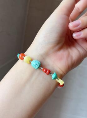 新品天然原矿绿松石多宝手链手编手串精美流行女珠链珠串高瓷高蓝