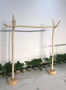 复古风木质衣架落地式家用服装店挂衣架天然树干实木衣帽架展示架