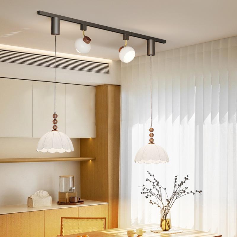法式中古风餐厅吊灯可移位轨道灯2025新款一字长条复古日式吧台灯