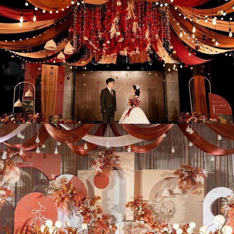 新款婚庆布幔纱幔装饰布料珍珠雪纺条纶布婚礼木架拱门背景布置