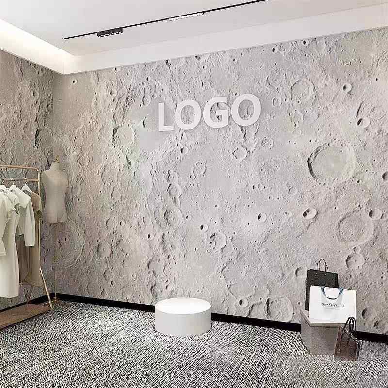 3d网红月球表面壁纸微水泥纹理浮雕墙布工业风拍照直播间背景墙纸