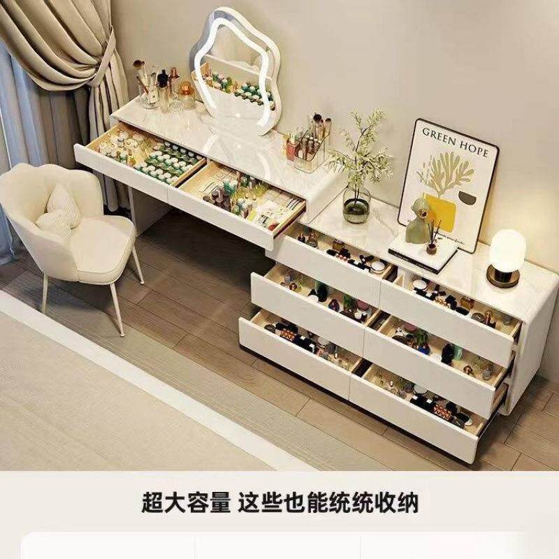 新款岩板梳妆台一体斗柜宽30CM收纳柜卧室床尾柜超窄化妆台奶油风