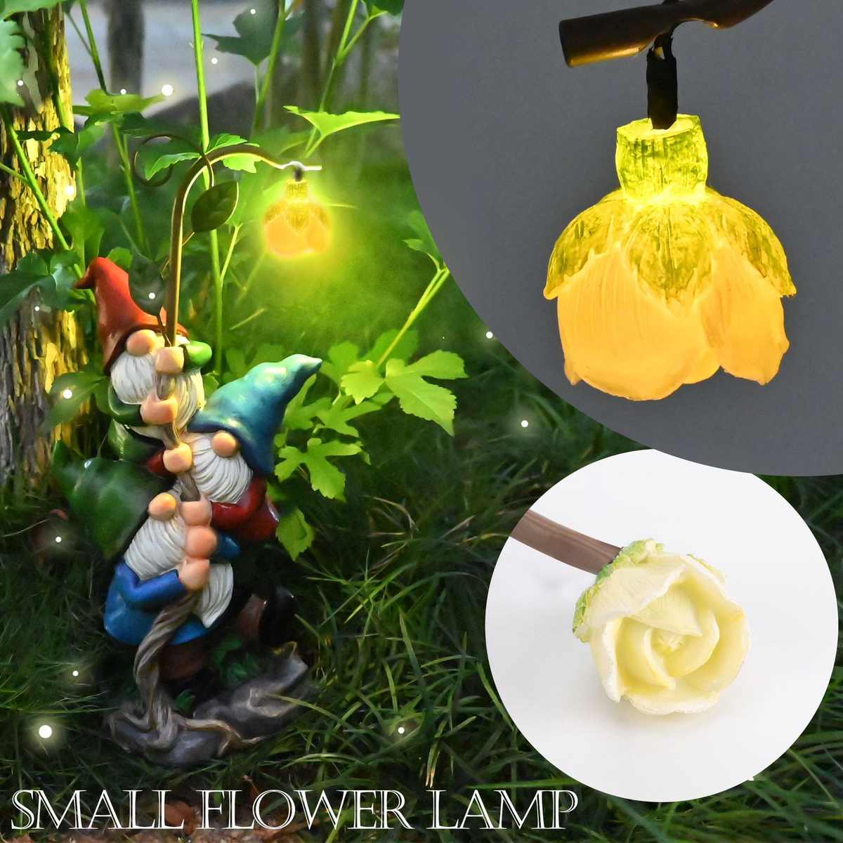 太阳能渐变色灯光三个矮人园林摆件美式别墅户外发光精灵花园摆件