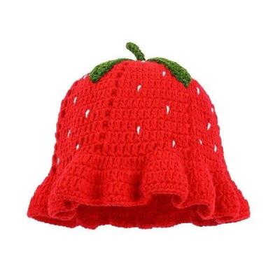 Crocheted Hat for Lady Handwoven Strawberry for Party Prom