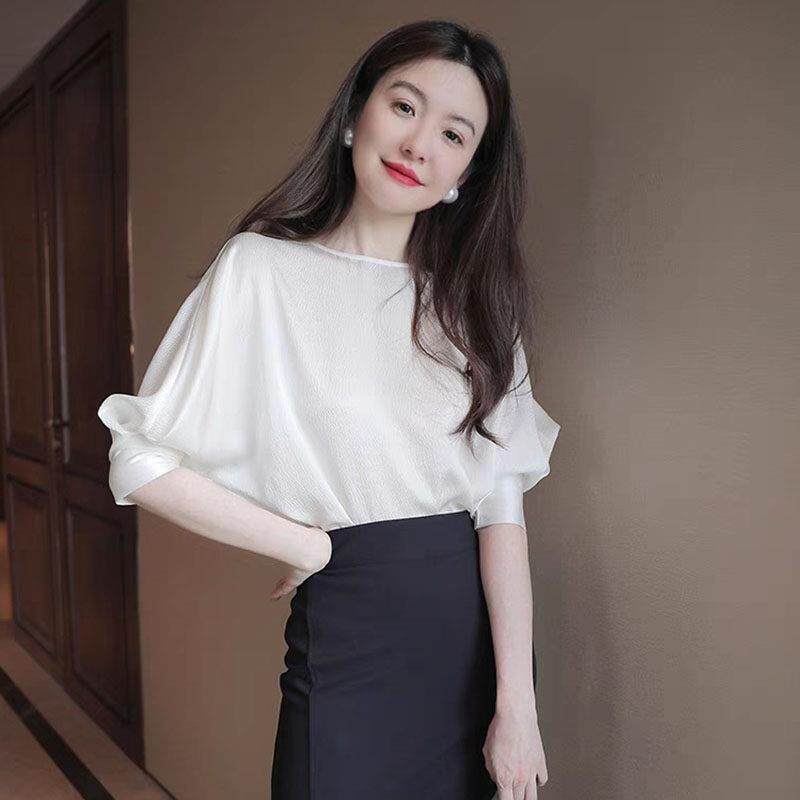 白色短袖衬衫女夏季薄款2026年新款宽松职业衬衣气质短款雪纺上衣