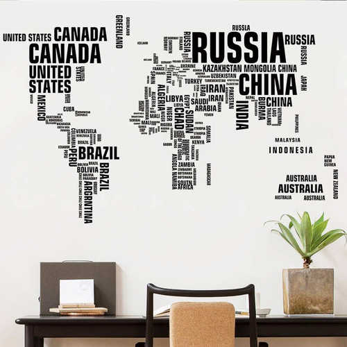 创意纯黑色字母 The World Map 墙贴画自粘可移除PVC墙贴  FX-C50