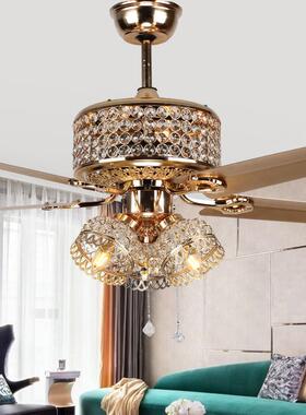 餐风厅灯吊扇灯风扇灯客厅简约美D式水晶家用带电扇欧式LZM-1001E