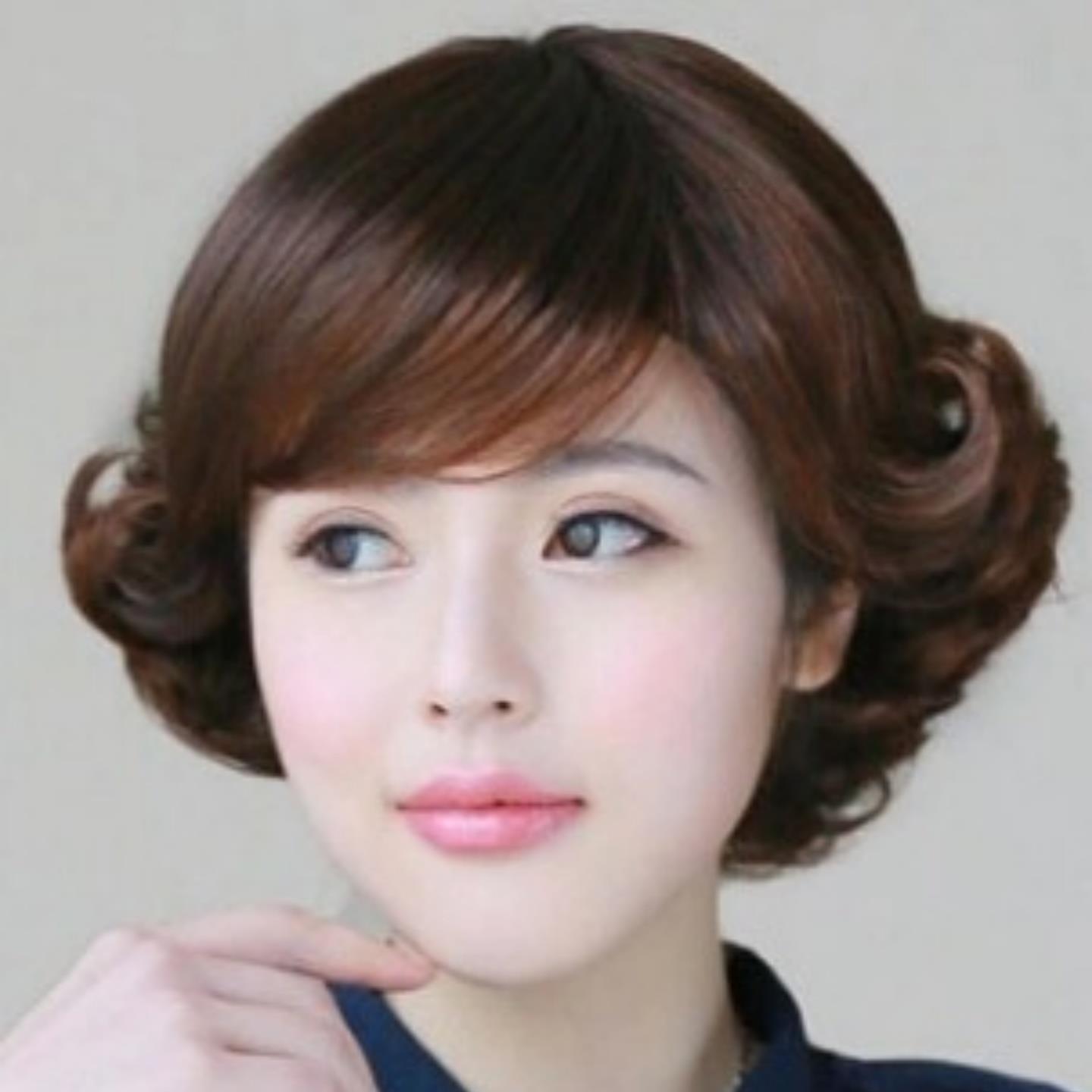 茉迪旗袍假发真人发丝妈妈假发短发老年人外翻翘短卷发假发女士