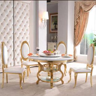 轻奢不锈钢大理石餐桌和椅子组合后现代简约圆桌小公寓家庭圆桌